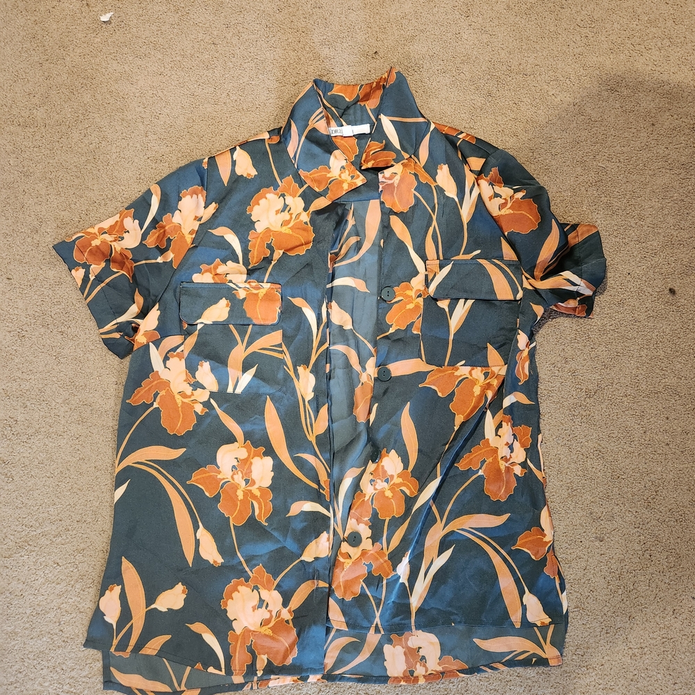 DR2 Floral Button Down Shirt - Orange and Green